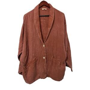 Easel Womens Cotton Gauze Oversized Blazer Top Size L Peasant Boho Lagenlook